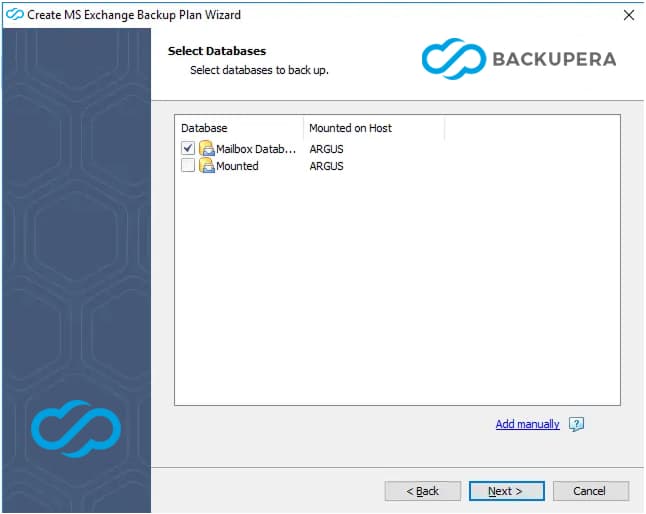 Database selection screen