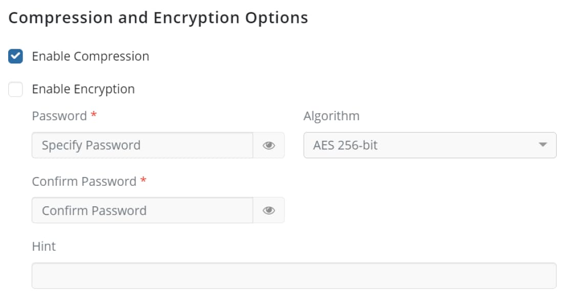Server encryption settings